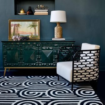 Turnabouts Black 39205 rug by Florence Broadhurst