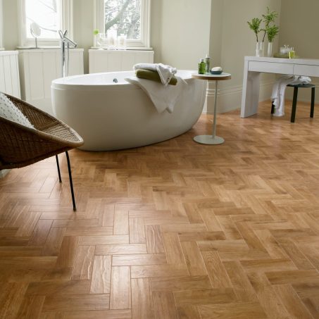 View of AP01 Blond Oak Parquet luxury vinyl tile by Karndean
