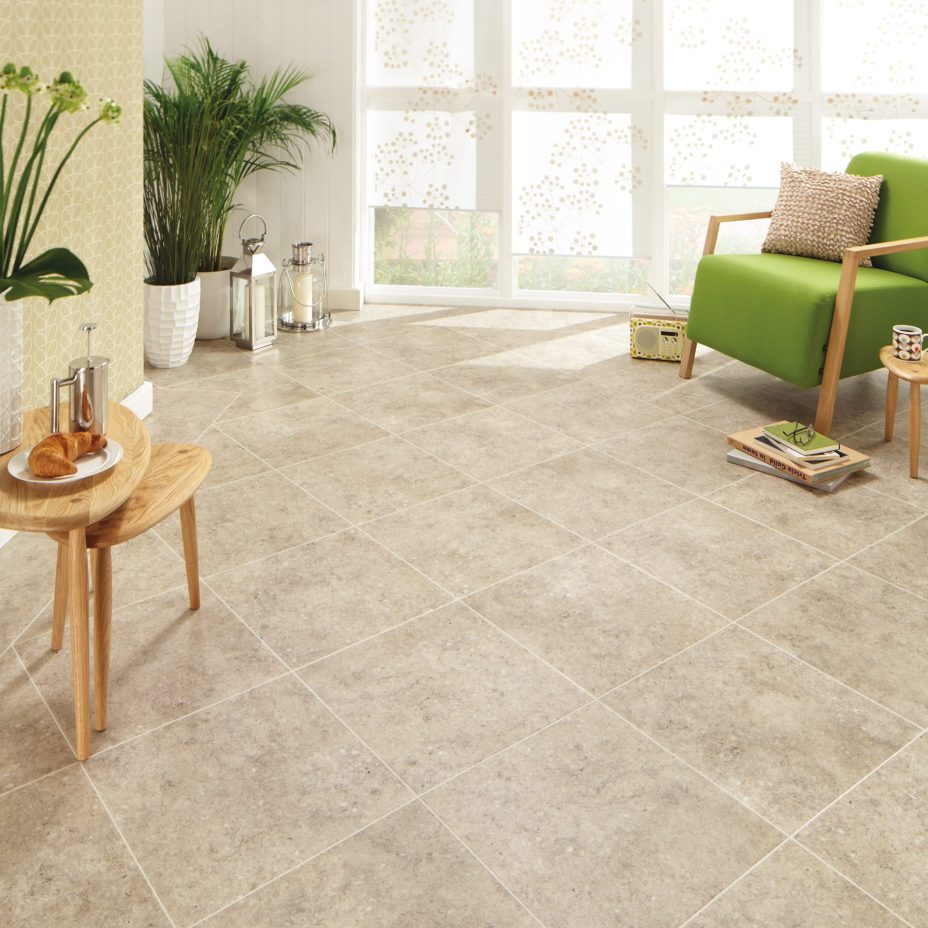 View of LST04 Spirito Limestone luxury vinyl tile by Karndean
