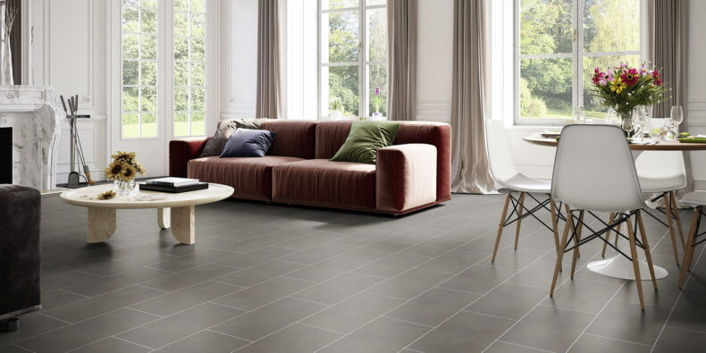 View of Concrete Crush - Charcoal luxury vinyl tile by Invictus