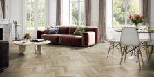 View of Highland Oak - Classic Herringbone (Maximus Click) luxury vinyl tile by Invictus