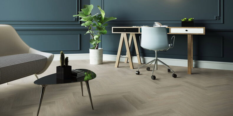 View of New England Oak - Sand Herringbone luxury vinyl tile by Invictus