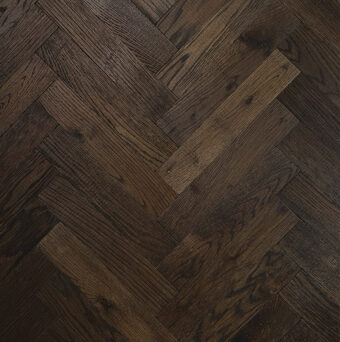 Solid oak herringbone wood flooring named Cathedral Coffee