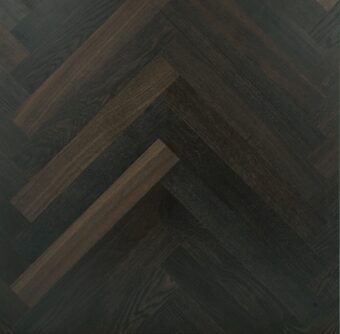Dark brown engineered parquet wood flooring herringbone select oak finished with lacquer in Surrey