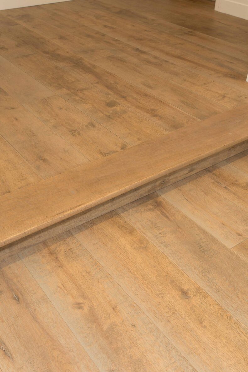 Distressed grey engineered oak wood flooring country grade 190mm wide with splits and character finished with natural oil in Surrey