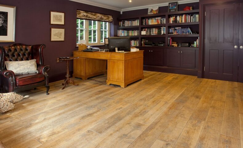 Distressed engineered oak wood flooring country grade 190mm wide with splits and character finished with natural oil in Surrey