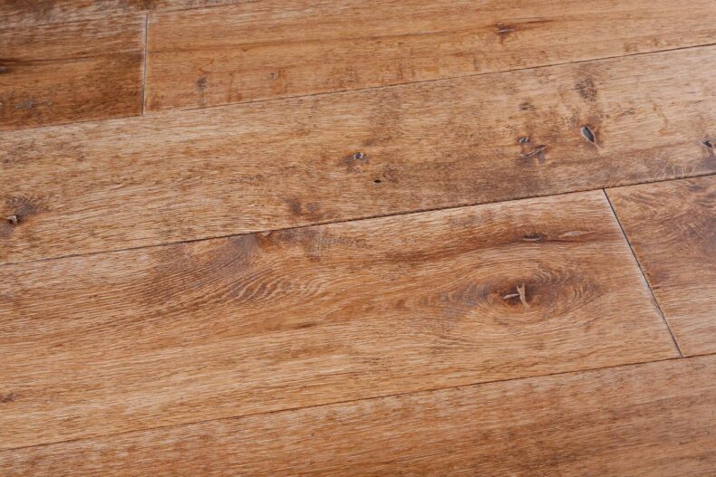 Distressed engineered oak wood flooring country grade 190mm wide with splits and character finished with natural oil in Surrey