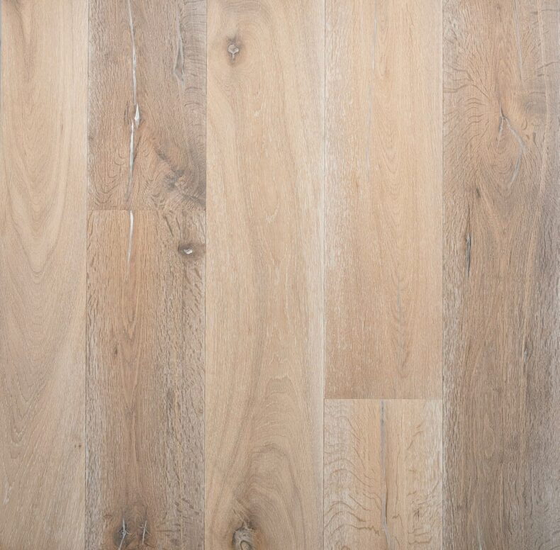Distressed white engineered oak wood flooring country grade 190mm wide with splits and character finished with natural oil in Surrey