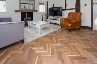 Grey engineered oak wood flooring rustic grade 190mm wide lightly brushed finished with natural oil in Surrey