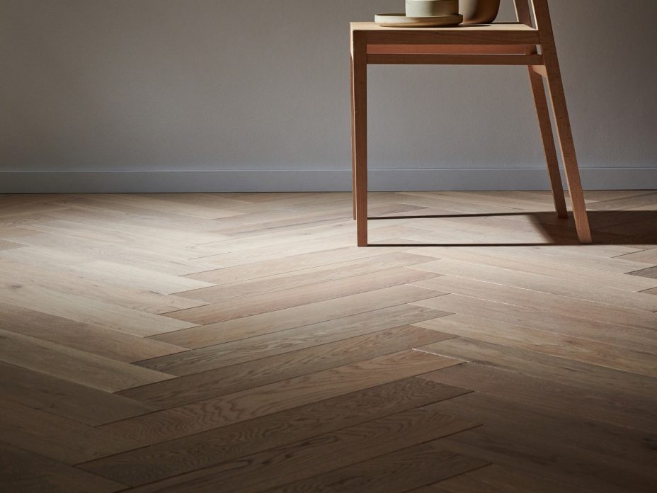 Engineered oak wood flooring named Stockholm Herringbone Pure