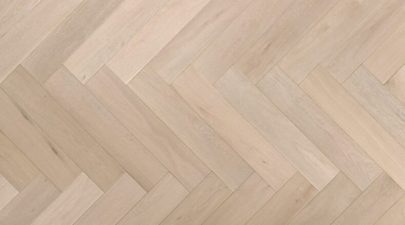 Engineered oak wood flooring named Stockholm Herringbone Mont Blanc