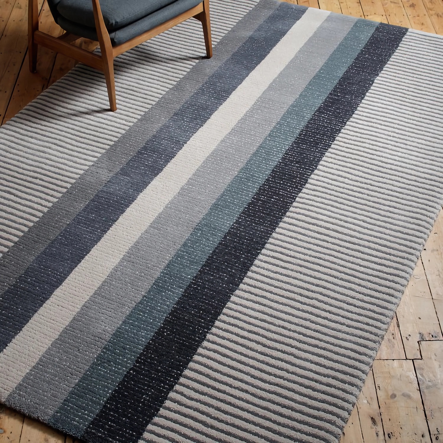 Bloomsbury Stripe Slate rug by Roger Oates