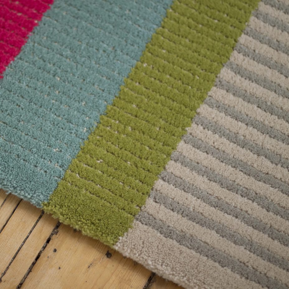Bloomsbury Stripe Azure rug by Roger Oates