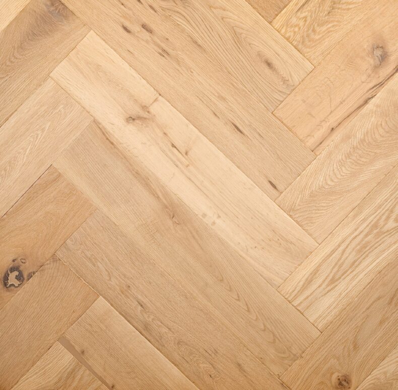 Distressed light grey engineered oak wood flooring country grade 190mm wide with splits and character finished with natural oil in Surrey