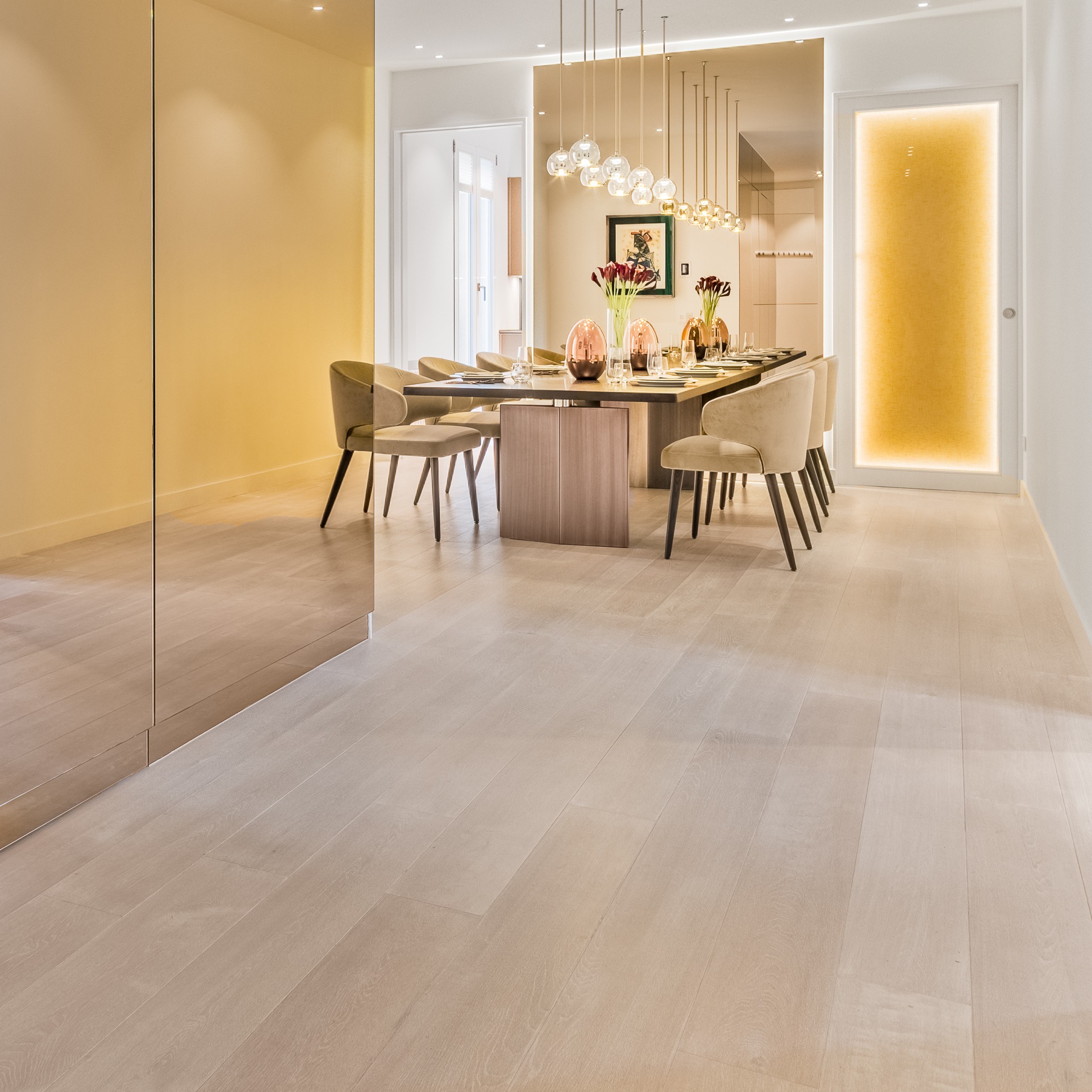 Light brown engineered wood flooring oak classic grade 190mm wide with brushed surface finished with natural oil in Surrey