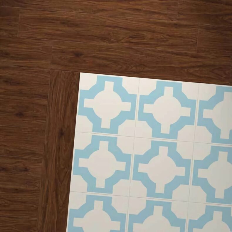 View of Parquet Sky Blue luxury vinyl tile by Harvey Maria