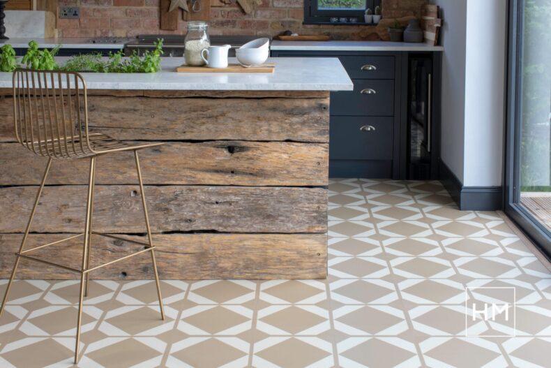 View of Dovetail Ochre luxury vinyl tile by Harvey Maria