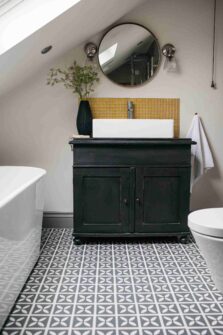 View of Lattice Storm Grey luxury vinyl tile by Harvey Maria