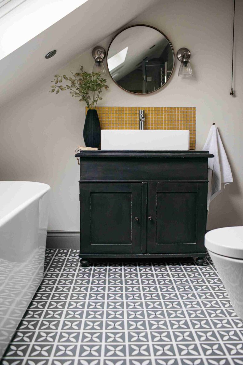 View of Lattice Storm Grey luxury vinyl tile by Harvey Maria