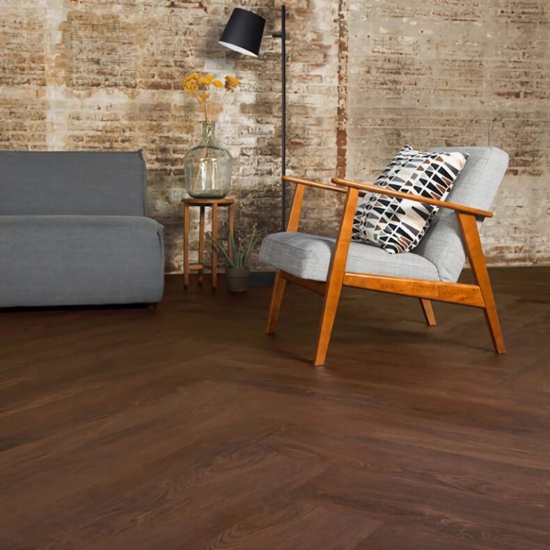 View of Burgundy Oak luxury vinyl tile by Harvey Maria