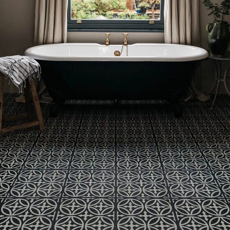 View of Walbrook Pastel Black luxury vinyl tile by Harvey Maria