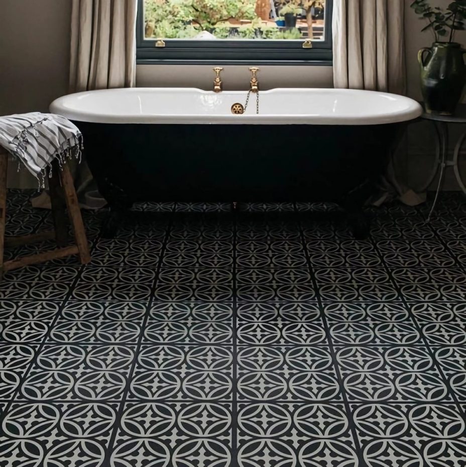View of Walbrook Pastel Black luxury vinyl tile by Harvey Maria