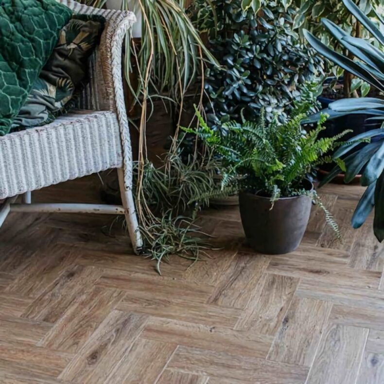 View of Limed Oak - Parquet luxury vinyl tile by Harvey Maria