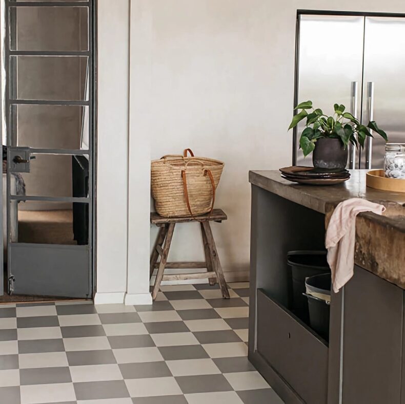 View of Squares Steel luxury vinyl tile by Harvey Maria