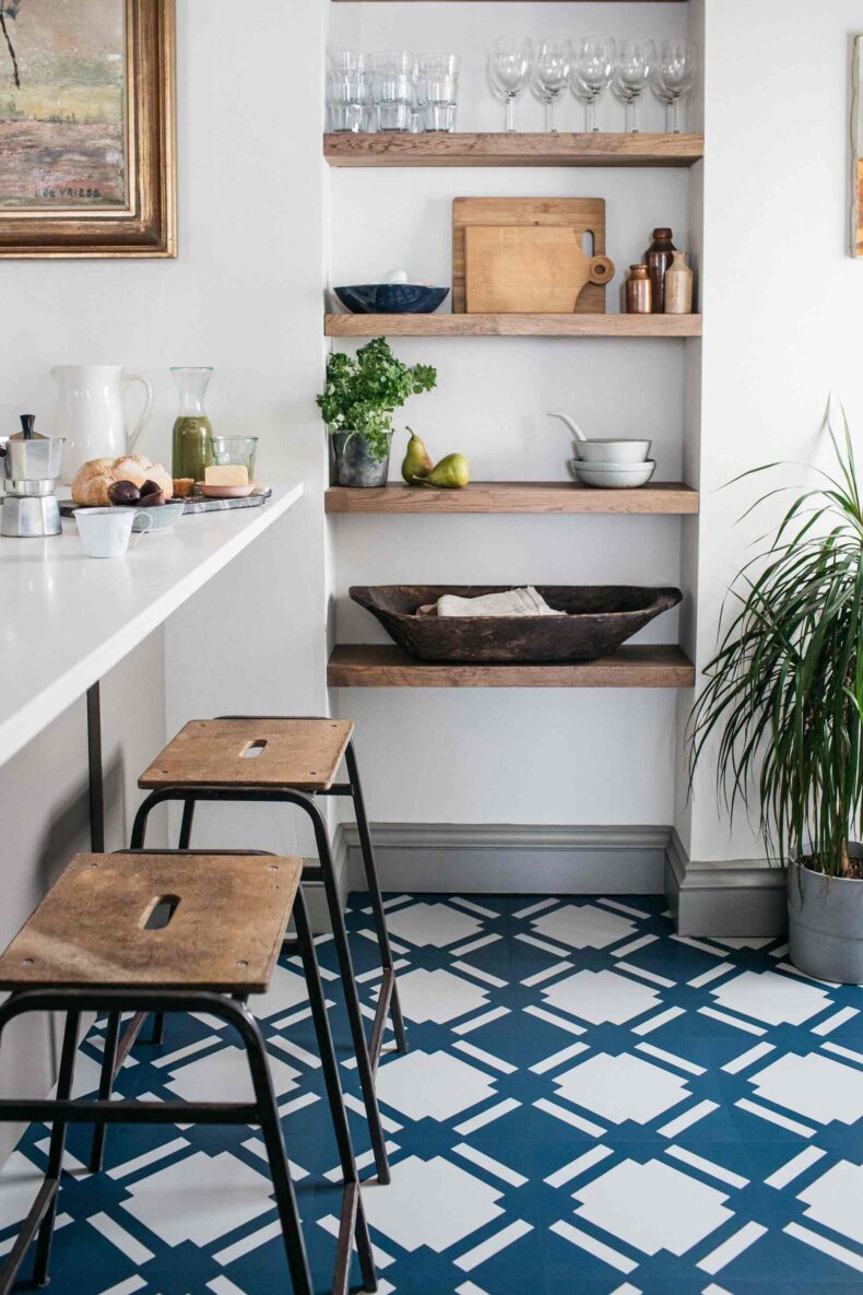 View of Check Blue luxury vinyl tile by Harvey Maria