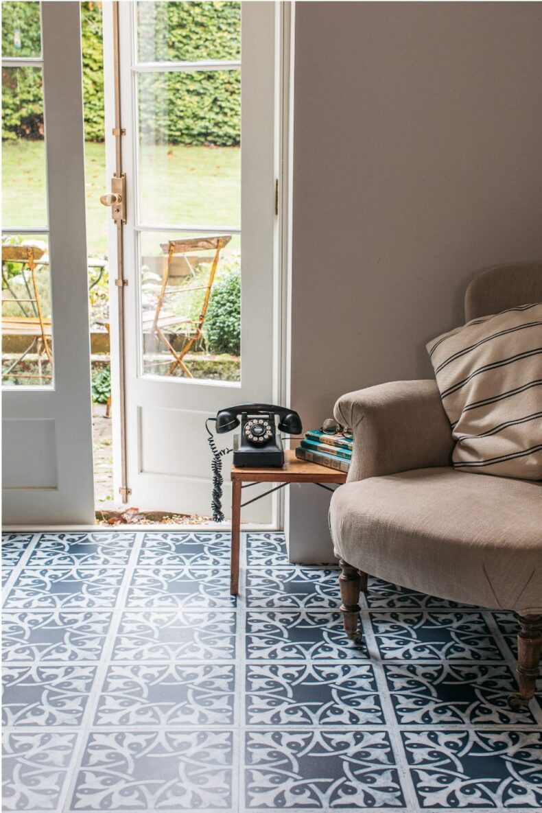 View of Northmore Waterhouse Blue luxury vinyl tile by Harvey Maria