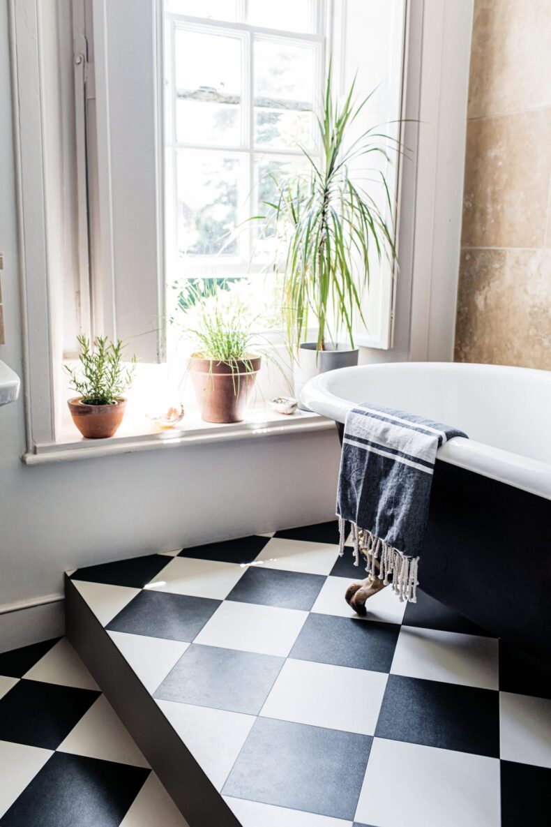 View of Squares Stove Black luxury vinyl tile by Harvey Maria