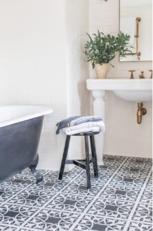 View of Northmore Sable Black luxury vinyl tile by Harvey Maria