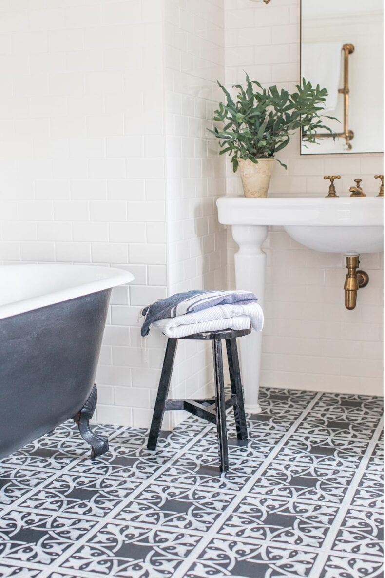 View of Northmore Sable Black luxury vinyl tile by Harvey Maria