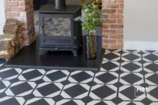 View of Dovetail Ink Black luxury vinyl tile by Harvey Maria