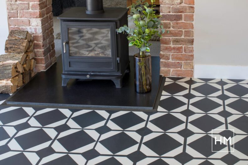 View of Dovetail Ink Black luxury vinyl tile by Harvey Maria