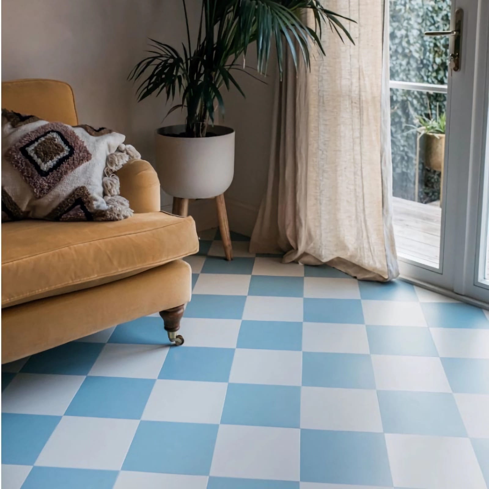View of Squares Bay Blue luxury vinyl tile by Harvey Maria