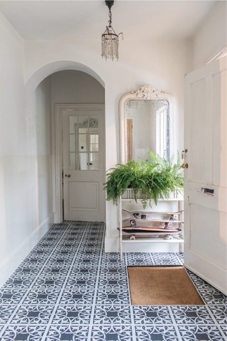 View of Northmore Sable Black luxury vinyl tile by Harvey Maria