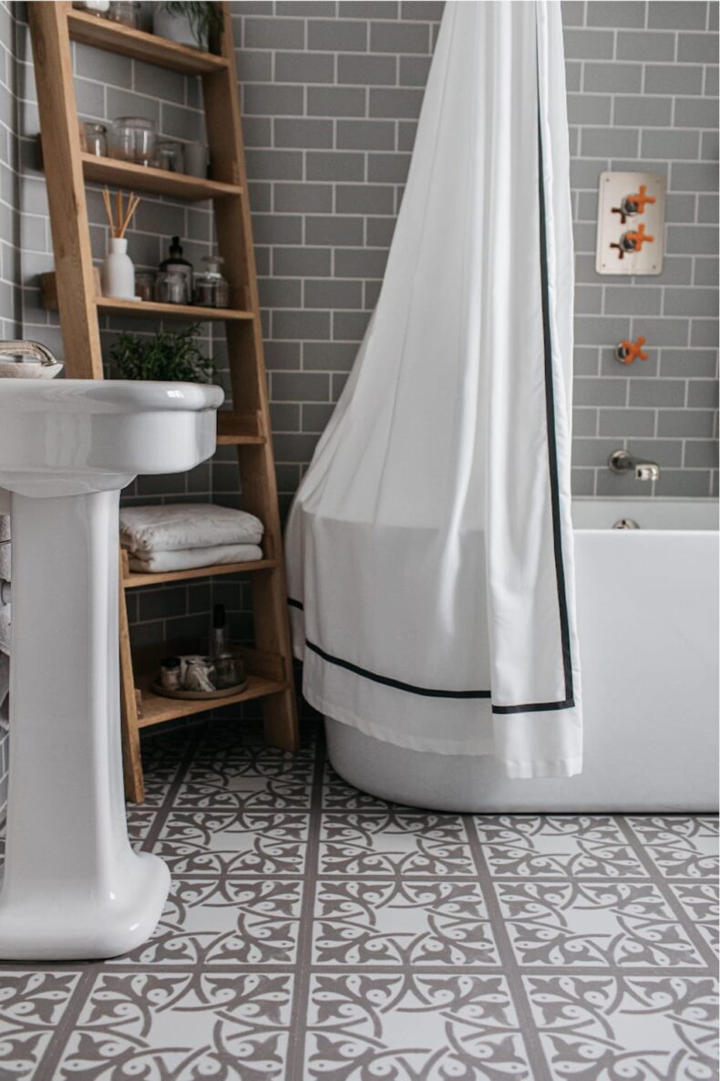 View of Northmore Mortar luxury vinyl tile by Harvey Maria