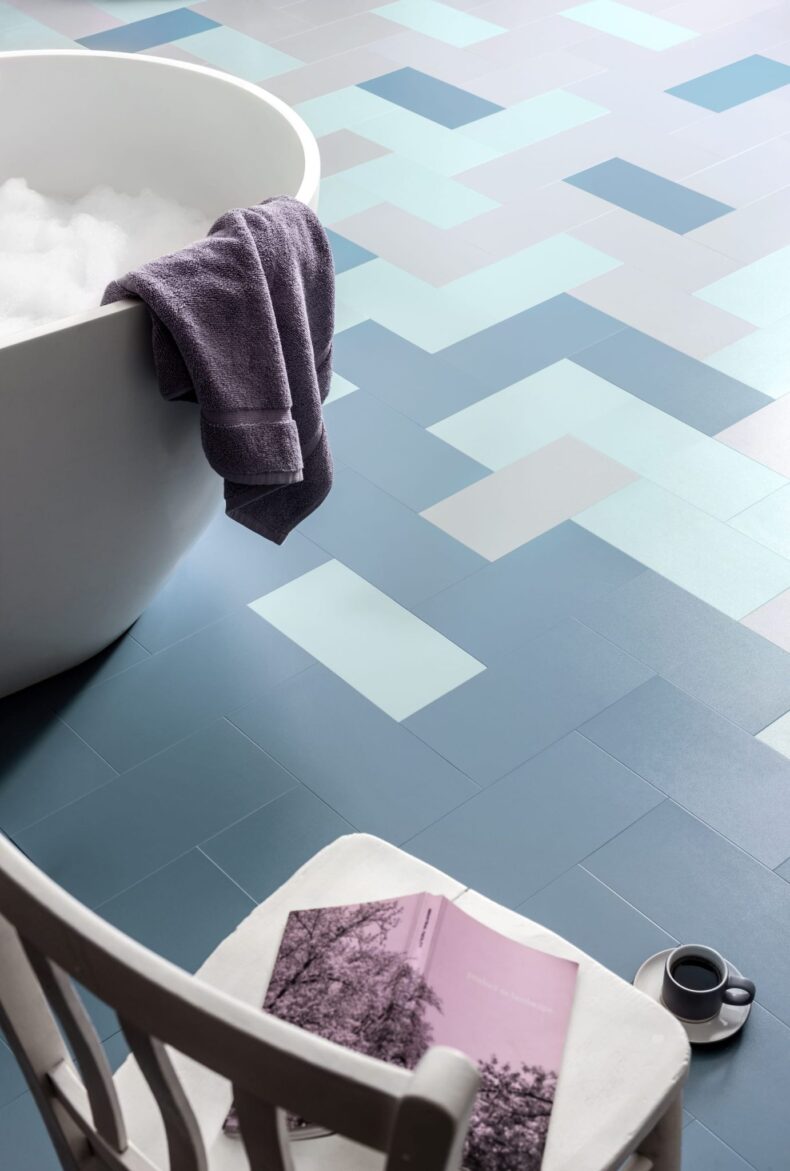 View of Little Bricks Steel luxury vinyl tile by Harvey Maria