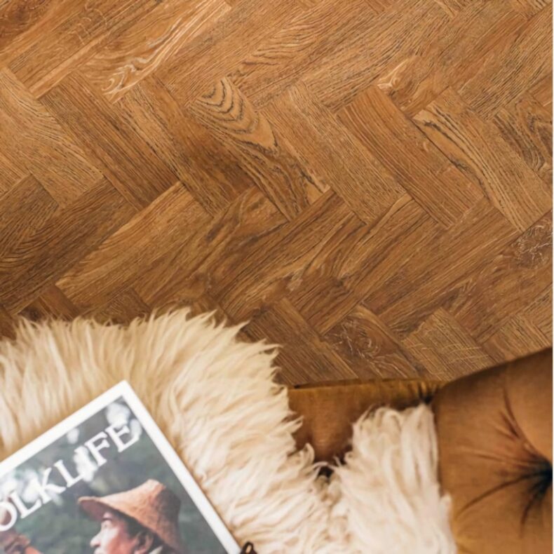 View of English Oak - Parquet luxury vinyl tile by Harvey Maria