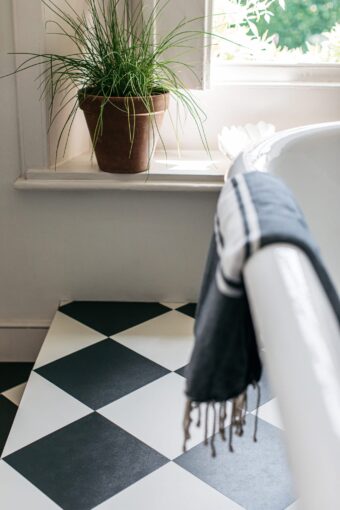 View of Squares Stove Black luxury vinyl tile by Harvey Maria