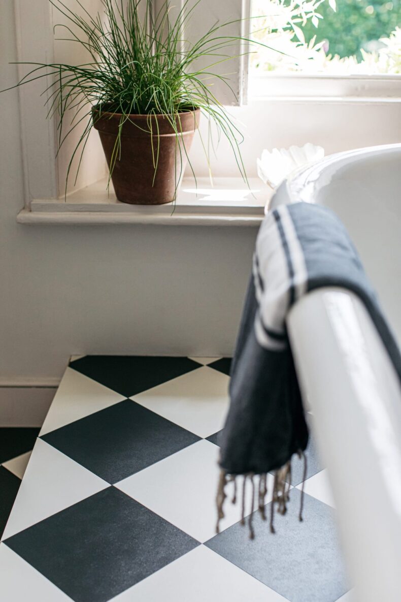 View of Squares Stove Black luxury vinyl tile by Harvey Maria