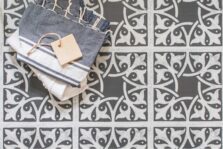 View of Northmore Sable Black luxury vinyl tile by Harvey Maria