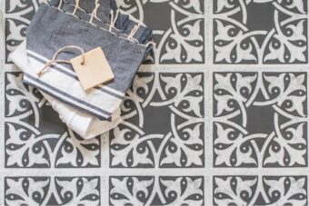 View of Northmore Sable Black luxury vinyl tile by Harvey Maria