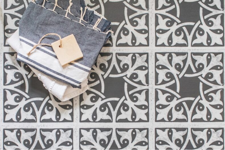 View of Northmore Sable Black luxury vinyl tile by Harvey Maria