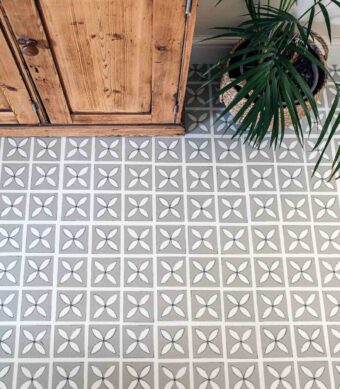 View of Lattice Pebble Grey luxury vinyl tile by Harvey Maria