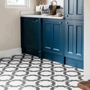 View of Parquet Charcoal luxury vinyl tile by Harvey Maria