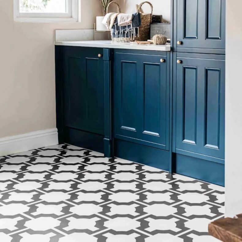 View of Parquet Charcoal luxury vinyl tile by Harvey Maria