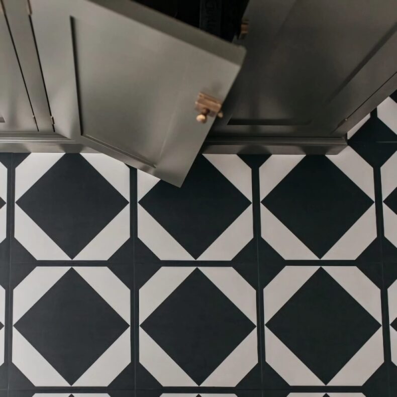 View of Dovetail Ink Black luxury vinyl tile by Harvey Maria