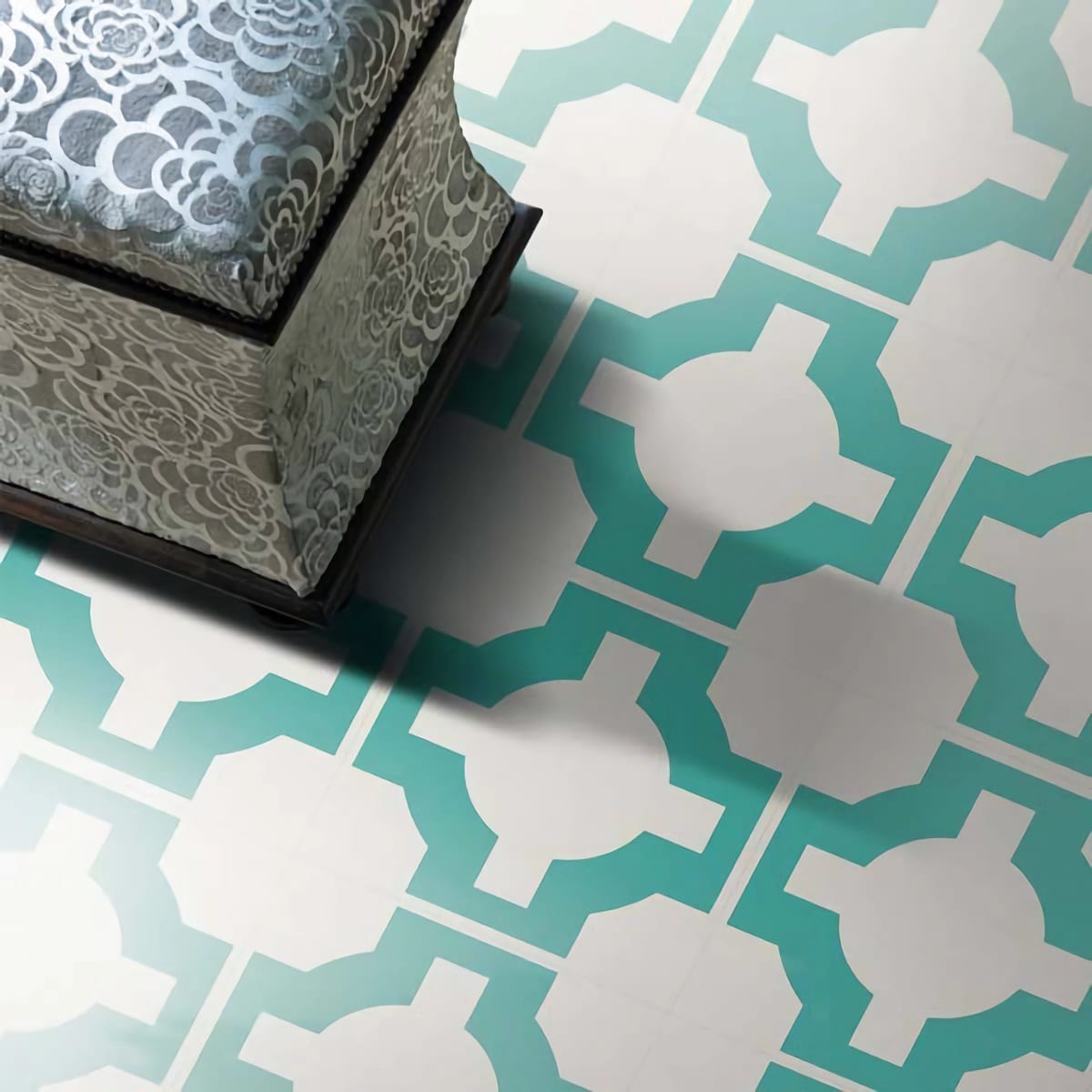 View of Parquet Turquoise luxury vinyl tile by Harvey Maria